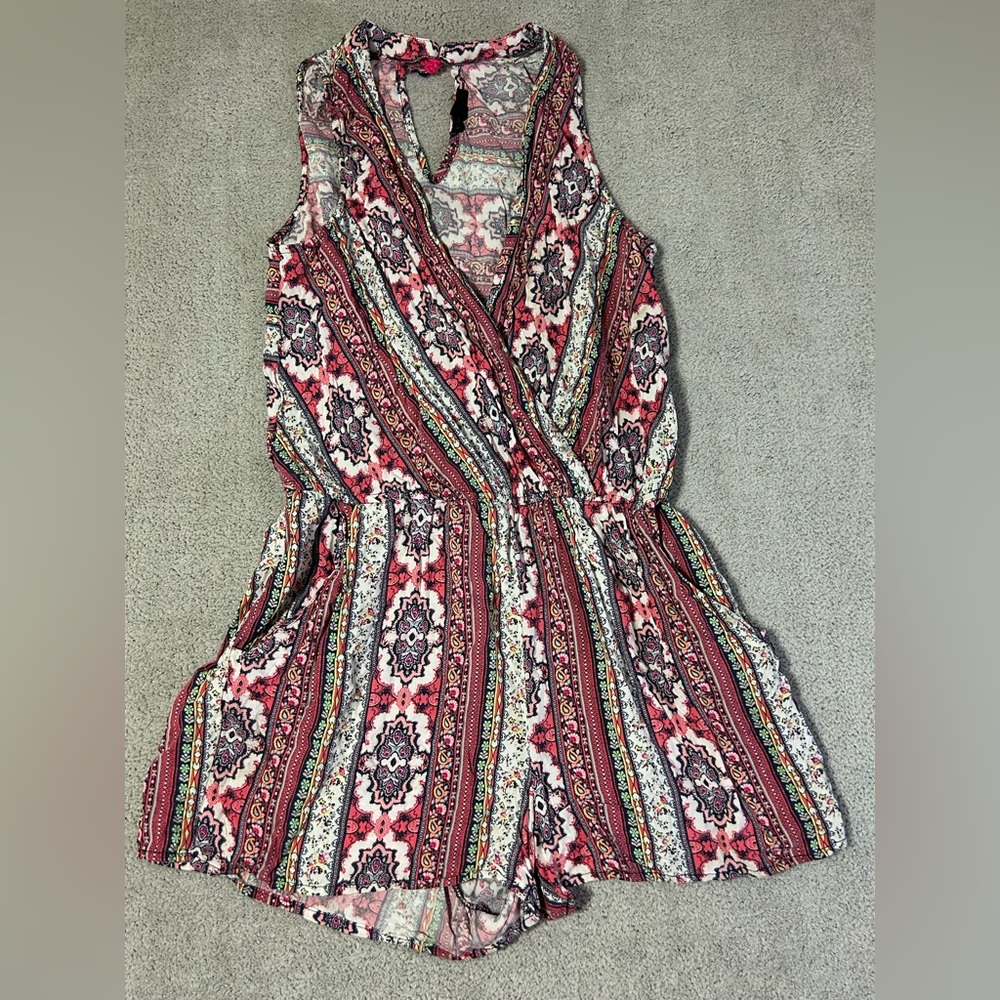 BFF Boho Romper Women’s M Sleeveless Tribal Multicolor Aztec Elastic Waist